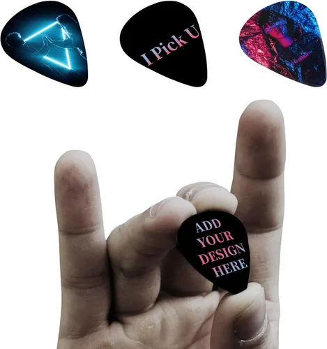 Vista 2 de Paquete de 6-500 púas de guitarra personalizadas, diseña tu propio nombre, texto, imagen, logotipo, los mejores regalos conmemorativos