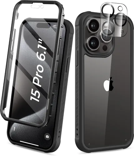 Vista 8 de Funda para iPhone 15 de cuerpo completo, protector de pantalla integrado, con protector de lente de cámara, [antiamarilleamiento], funda protectora
