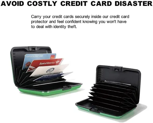 Vista 4 de Hifuler Tarjetero de aluminio con bloqueo RFID, práctico tarjetero para tarjetas bancarias, tarjeta de identificación, tarjeta de compras, tarjeta