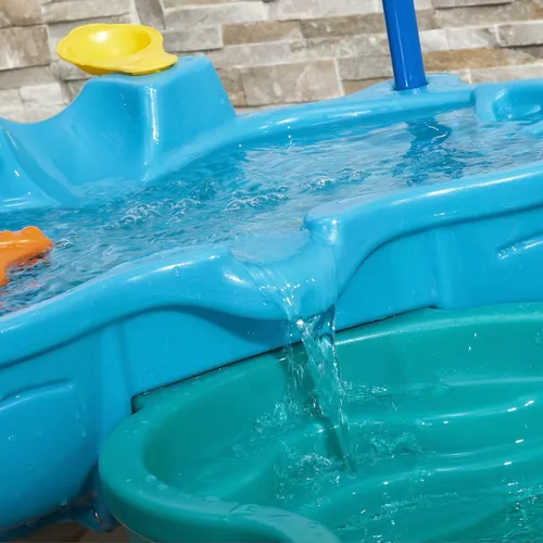 Vista 5 de Step2 Mesa de agua marítima para derrame y salpicadura, juego sensorial de dos niveles para actividades de agua y arena, viene con paraguas