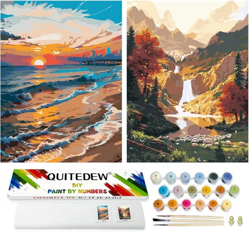 Vista 14 de QUITEDEW Pintura por números para adultos principiantes, pintura de paisajes por números, kits de pintura de jardín por números, adecuados