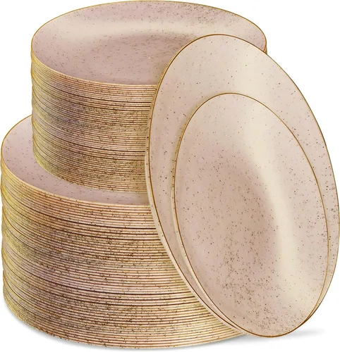 Vista 31 de PLASTICPRO Juego de 32 elegantes platos desechables de plástico que incluye 16 platos llanos y 16 platos de ensalada, platos de fiesta resistentes