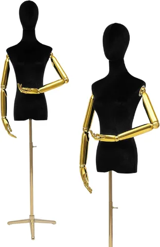 Vista 14 de Female Mannequin Dress Form, Adjustable Height Mannequin Body with Gold Arms and Base, Velvet Mannequin Torso for Clothing Dress Jewelry Display