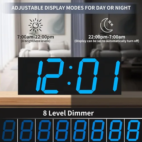 Vista 3 de CHKOSDA Reloj de pared digital grande de 18.7 pulgadas, reloj digital LED con número grande, reloj de pared multifunción con control remoto