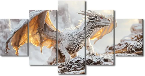 Vista 88 de Lienzo decorativo para pared de sala de estar, lienzo de dragón, 5 paneles, dragón verde, decoración de pared para el hogar, decoración de pared