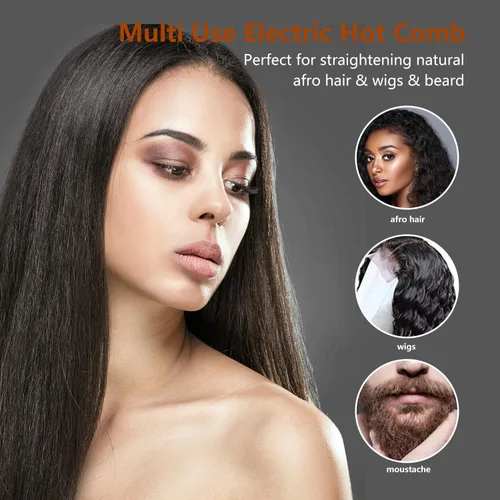 Vista 6 de LURA Peine caliente de titanio nano para pelucas, 250-500 °F para cabello de mujeres negras, peines de presión para cabello negro, peine alisador