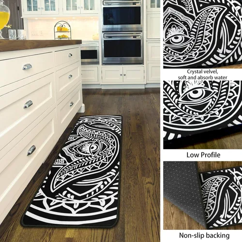 Vista 4 de Juego de 2 alfombras de cocina de mal de ojo, psicodélicas, antideslizantes, impermeables, cómodas, para decoración del hogar, sala de estar, 17 x