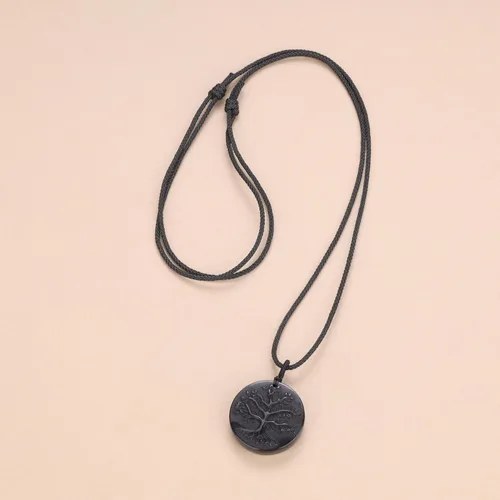 Vista 15 de COAI Collar de obsidiana negra con árbol de la vida para hombre
