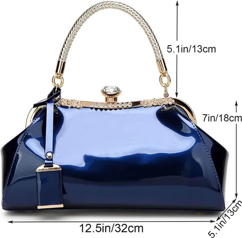 Vista 4 de Bolso de mano de charol brillante para mujer, bolso de mano con asa superior, bolso de hombro de noche, bolso de boda, bolso retro