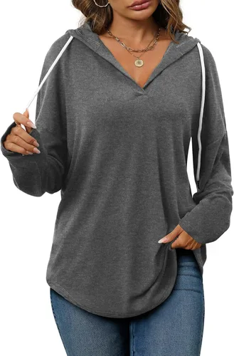 Vista 2 de Bofell Sudaderas con capucha de moda para mujer, sudaderas largas con cuello en V, sudaderas de Halloween a la moda ahora 2023