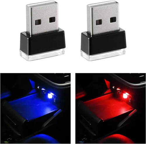 Vista 12 de 4 PCS Lámpara de Atmósfera Interior de Coche LED USB, Mini Luz Nocturna LED Portátil, Kit de Iluminación Ambiental de Maletero con Interfaz USB
