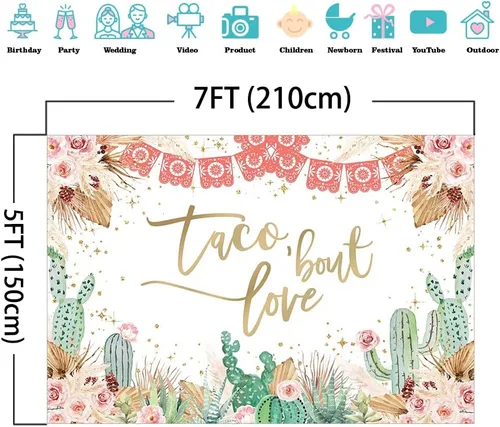 Vista 4 de Mocsicka Taco Bout - Telón de fondo de amor, bohemio, floral, mexicano, fiesta nupcial, fondo de cactus, flores de novia, despedida de soltera