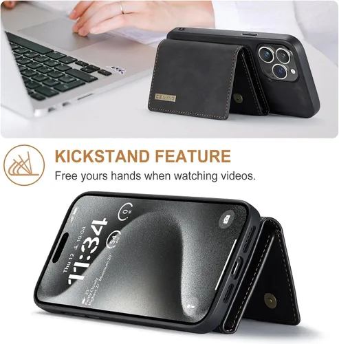 Vista 5 de Funda tipo cartera 2 en 1 para iPhone 15 Pro Max, funda protectora de poliuretano termoplástico (TPU) a prueba de golpes, cartera magnética