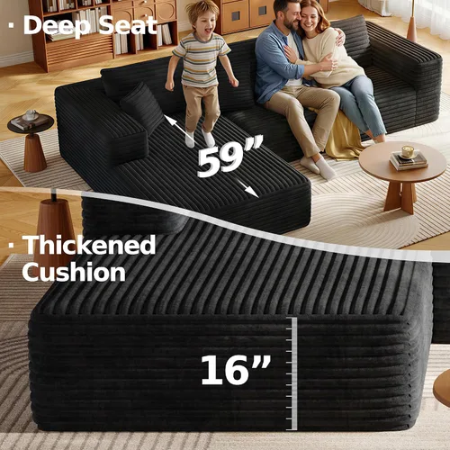 Vista 7 de Sofá Seccional Modular de 108.2" con Asiento Profundo, Sofá de Pana en Forma de L sin Estructura, Comodidad Moderna, Sofá Nube de Gran