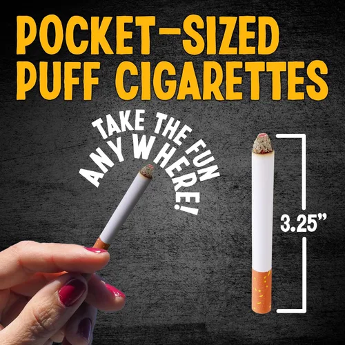 Vista 4 de Playbees Cigarrillos falsos de hojaldre que soplan humo, paquete de 24, cigarrillos de imitación de 3.25 pulgadas con un aspecto realista, accesorio