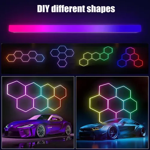 Vista 5 de 25Pack RGB Hexagon Lights,Music Sync 5Hex LED Hexagon Lights,RGB 358 Kinds of Changes Dimmable Speed-Adjustable DIY Color-Changing Lights Smart App
