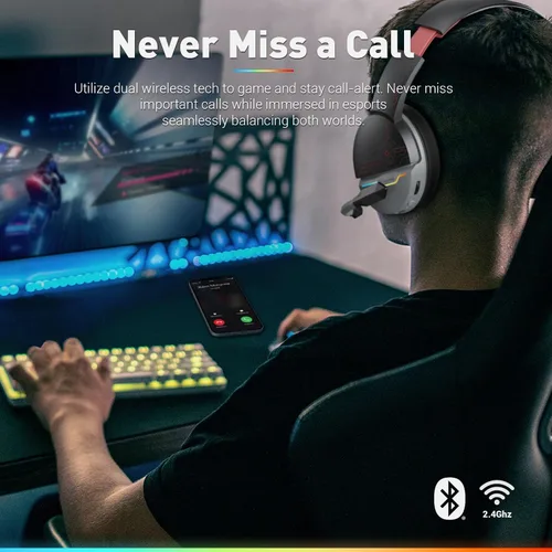 Vista 2 de NUBWO G08 - Auriculares inalámbricos duales para juegos con micrófono para PS5, PS4, PC, móvil, tableta inalámbrico de 2.4 GHz + 5.3 Bluetooth