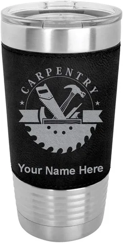 Vista 21 de LaserGram Vaso aislado al vacío de 20 onzas, carpintería, grabado personalizado incluido (piel sintética, estilo béisbol) Engraved Gift for