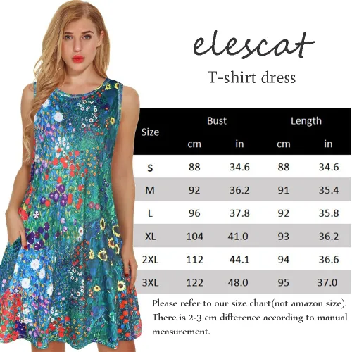 Vista 6 de elescat Vestidos de verano para mujer, estilo casual, sin mangas, estampado floral, holgado, con bolsillo