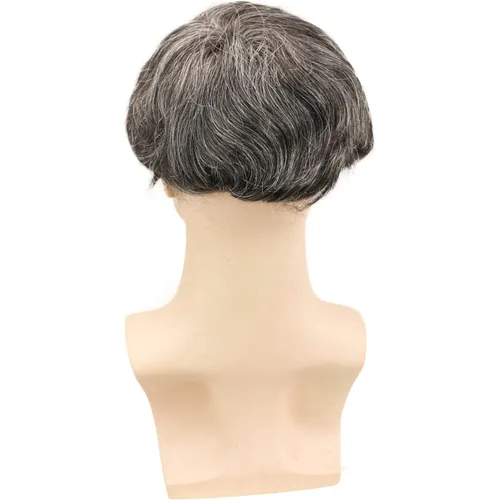 Vista 6 de Voloria Swiss Full Lace Hombres Toupee 1B Color Negro Cabello Humano Real Mezclado 20% Gris Pelo Sintético Reemplazo para Hombres Hairpiece