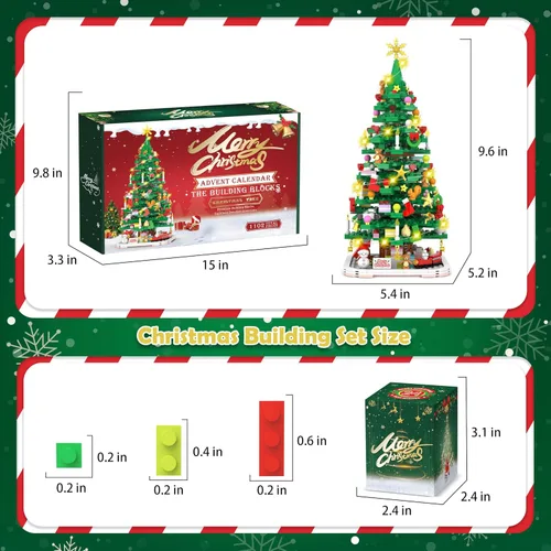 Vista 6 de Calendario de Adviento 2026, juego de juguetes de construcción de árbol de Navidad con luz LED, calendario de cuenta regresiva de Navidad, bloque