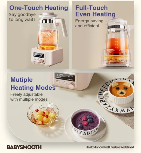Vista 3 de Babysmooth Smart Kettle Pro - Hervidor eléctrico de vidrio, 1.3L, LED digital con control de temperatura de 40-100°C, función de mantenimiento