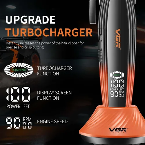 Vista 4 de VGR 889C - Cortadora de pelo profesional para hombres, 9000 rpm, inalámbrica, con cuchillas de cerámica y MIM, 6 peines guía magnéticos, pantalla