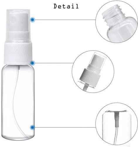 Vista 2 de Mini botella de espray de niebla fina, de plástico transparente, recargable y reutilizable, atomizador, contenedor de líquido para viajes