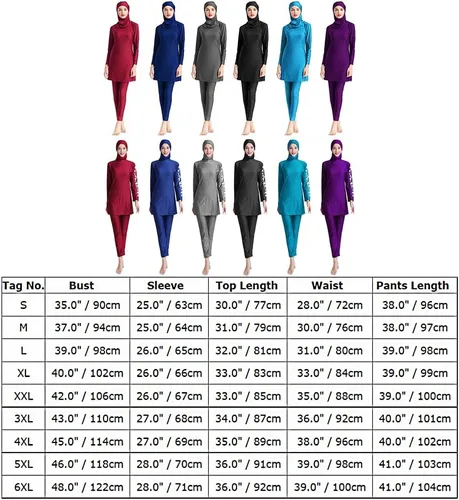 Vista 5 de IMEKIS Mujeres musulmanas burkini trajes de baño modesto traje de baño islámico de manga larga cubierta completa Hijab Swim Top pantalones lisos