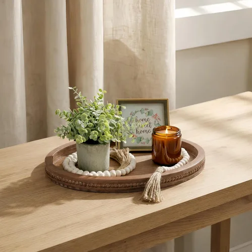 Vista 7 de Relaxing Garden Bandeja decorativa de madera ovalada, 16.1 x 11.8 pulgadas