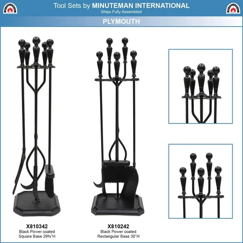 Vista 6 de Minuteman International Plymouth - Juego de herramientas para chimenea, 5 piezas, base rectangular