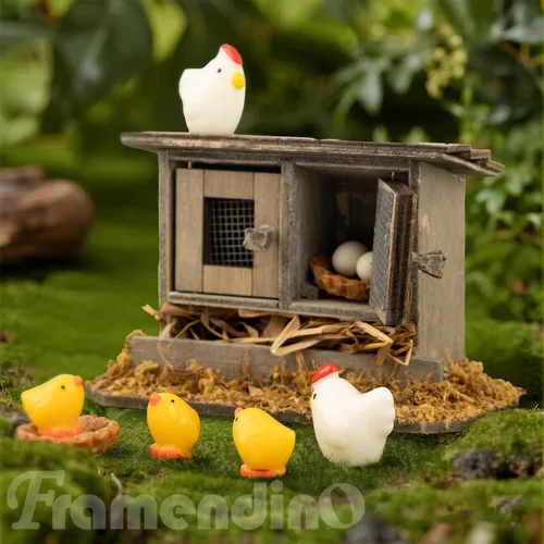 Vista 3 de Framendino, Paquete de 10 mini adornos de madera para gallinero, nido de huevo, decoración de jardín de hadas