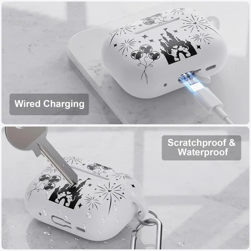 Vista 4 de Funda grabada de dos tonos compatible con Apple AirPods Pro de 2ª generación de 1ª generación, funda protectora completa de silicona para AirPods