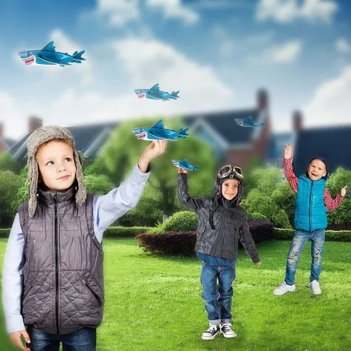 Vista 6 de ArtCreativity Planeadores de tiburón volador de espuma, juego de 24, aviones planeadores ligeros para niños y niñas, aviones voladores empaquetados