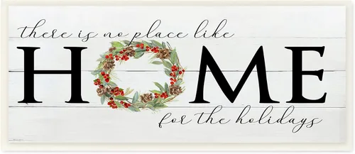 Vista 8 de Stupell Industries Corona de acebo con texto en inglés "No Place Like Home for Holiday", diseñada por Sally Swatland, lienzo para pared, 30 x 13