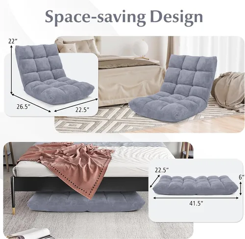Vista 5 de Sofá de suelo de 14 posiciones, sofá plegable para juegos, cojines cómodos y marco de acero de estudio, cama ajustable en ángulo, sofá reclinable
