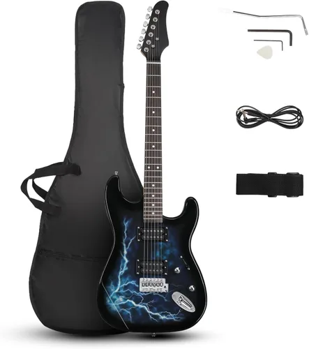 Vista 5 de Ktaxon 39 Inch Electric Guitar H-H Pickup Left-Handed Matte Black Basswood Body, Maple Neck, Tech Wood Fingerboard, 22 frets, C-shaped neck, Ideal