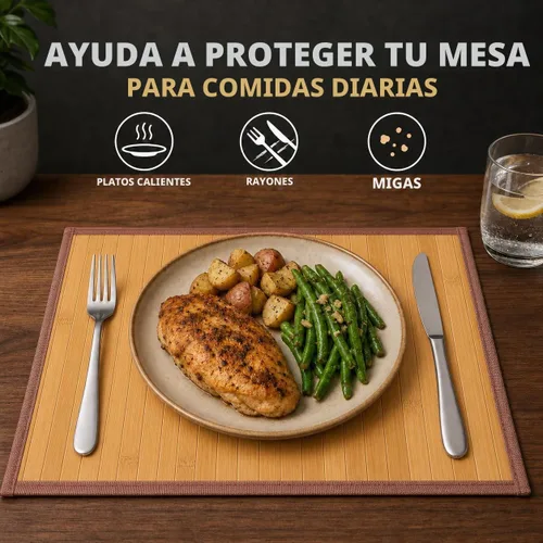 Vista 2 de Juego de 4 manteles individuales de bambú, resistentes al calor, para mesa de comedor, manteles individuales de bambú duraderos, resistentes a