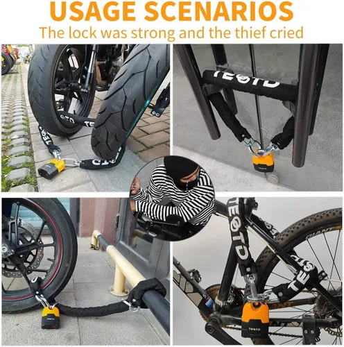 Vista 7 de Candado de cadena antirrobo de alta resistencia para motocicleta, 3 pies de largo, cadena de 0.394 in de grosor con cerradura de color brillante, 4