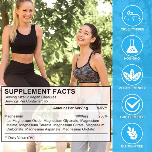 Vista 3 de Cápsulas de glicinato de magnesio, 1000 mg - Aumenta la fuerza muscular, la salud digestiva y el metabolismo energético, 90 cápsulas