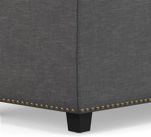 Vista 10 de Otomano rectangular de almacenamiento Simpli Home Hamilton, Madera, Gris pizarra Pizarra gris