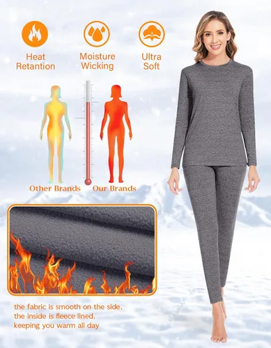 Vista 3 de YADIFEN Conjunto de ropa interior térmica para mujer, pantalones largos para mujer, capa base con forro polar, ropa interior larga, parte superior