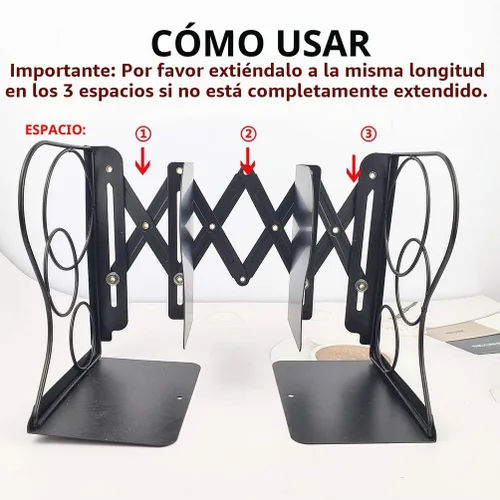 Vista 3 de Sujetalibros ajustables - Sujetalibros antideslizantes resistentes para escritorio - Soporte y organizador de libros Negro-cúbico