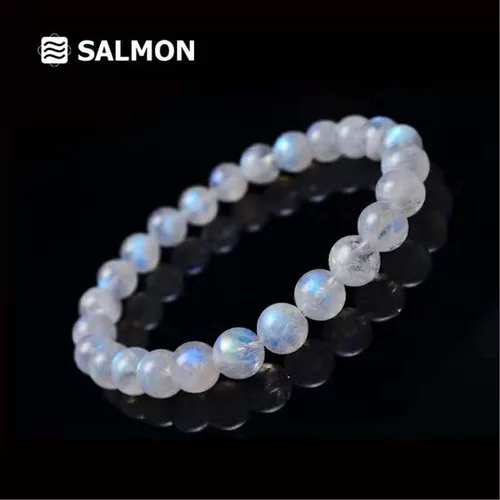 Vista 4 de Pulsera de mujer con cuentas redondas de cristal elástico y piedra lunar azul natural, 0.236in, AAAA