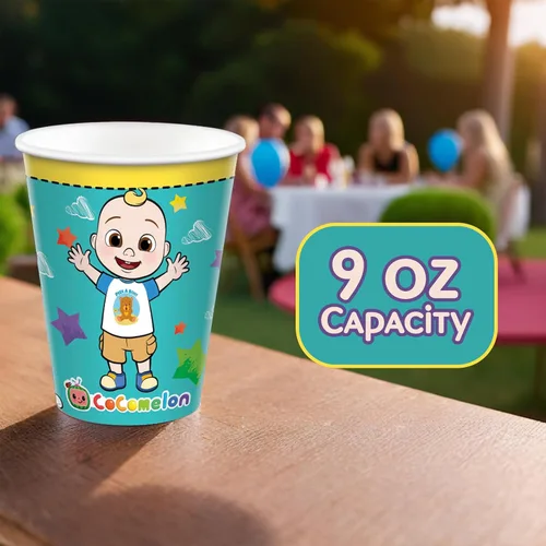 Vista 4 de amscan Vasos de papel para fiesta de Cocomelon verde, 9 onzas, paquete de 8