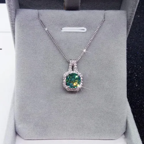 Vista 2 de Colgante vintage de 2 quilates de plata de ley 925 con colgante de moissanita verde para mujer gargantilla de fiesta joyería de regalo