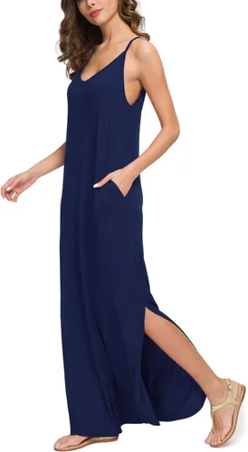 Vista 2 de GRECERELLE Vestido de verano para mujer, casual, holgado, para playa, vestido largo con bolsillo