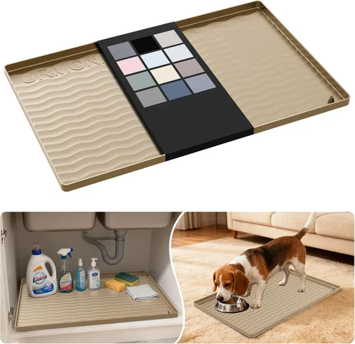 Vista 96 de URMONA - Tapete de silicona impermeable para debajo del fregadero, 16 x 10 Beige