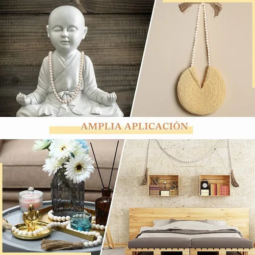 Vista 5 de Jetec 3 libros decorativos blancos de imitación de decoración de granja con guirnalda de cuentas de madera de 58 pulgadas para sala de estar, mesa