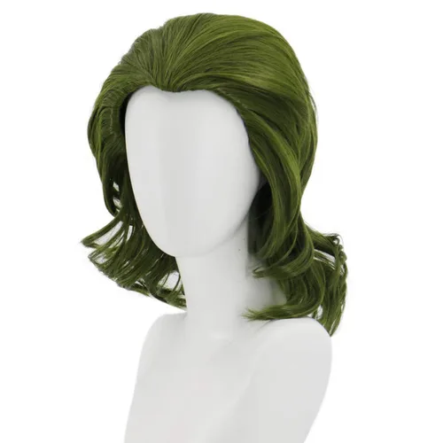 Vista 3 de PATTNIUM Peluca verde para hombre, peluca corta ondulada de anime verde oscuro, peluca de anime para hombres y niños, peluca de pelo sintético